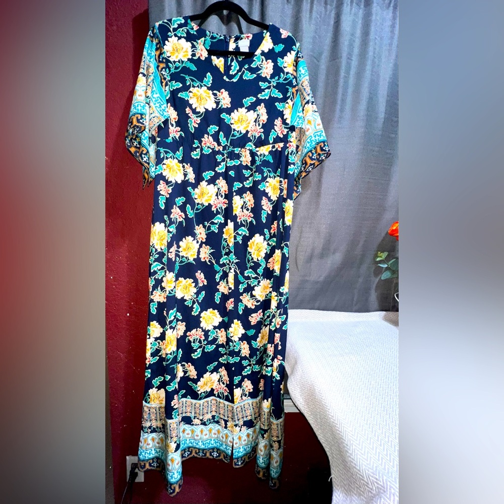 Chicos Imperial Kimono Dress Beach Floral Tropical